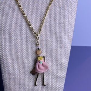 Le Carose Spain Handcrafted Pink & Gold Doll Pendant Necklace